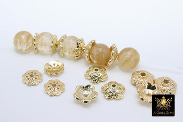 Gold Bead Caps, Bead End Caps AG #2411, 3 Different 10 mm Styles